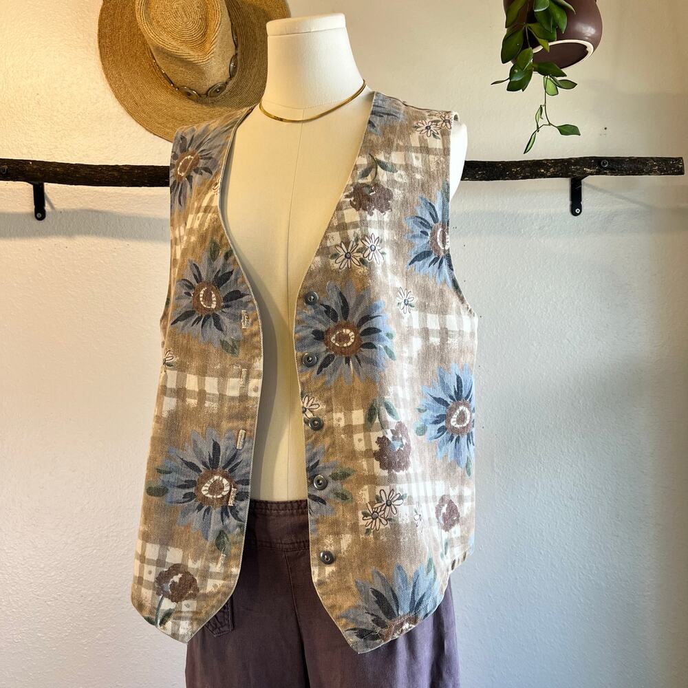 Stampede Vintage 90s 100% Cotton Floral Print Vest Top Size Medium USA Made